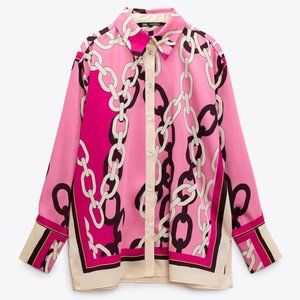 NWT ZARA Multicolored Chain-Print Shirt, Sz M